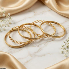 PBH00049 MZM Textured Gold Lattice Bangles Set - PBH