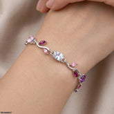 TBCH00637 LSH Tulip Silver Multi Leaf Stone Bracelet - TBCH