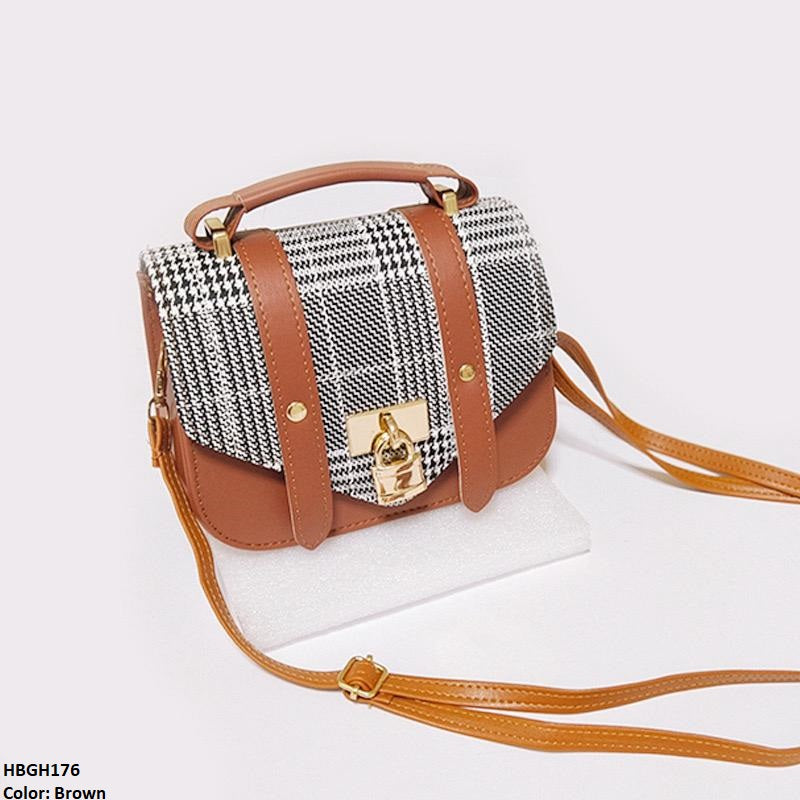 HBGH176 QWZ Plaid Check Lock Buckle Hand Bag