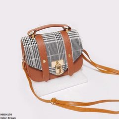 HBGH176 QWZ Plaid Check Lock Buckle Hand Bag