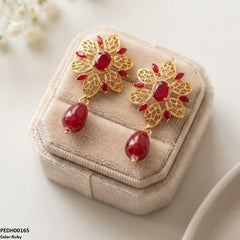 PEDH00165 FRN Oval/Leaf Pearl Drop Earrings - PEDH