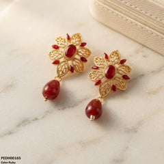 PEDH00165 FRN Oval/Leaf Pearl Drop Earrings - PEDH