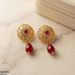 PEDH00166 FRN Round Flower Pearl Drop Earrings - PEDH