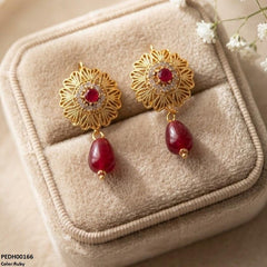PEDH00166 FRN Round Flower Pearl Drop Earrings - PEDH