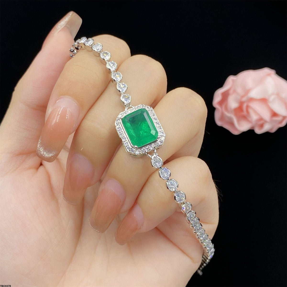 TBCH378 KRL Rectangle Emerald tennis Bracelet