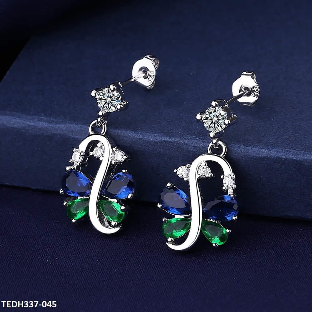 TEDH337 BLX Blue Green Pear Butterfly Drop Earrings Pair