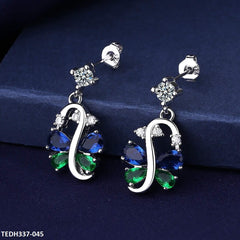 TEDH337 BLX Blue Green Pear Butterfly Drop Earrings Pair