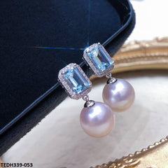 TEDH339 KRL Aqua Square Pearl Drop Earrings Pair