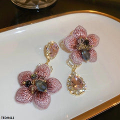 TEDH412 YBJ Flower/Heart Drop Earrings
