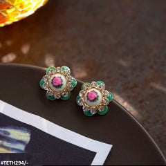 TETH294 SKM Painted Flower Stud Ear Tops Pair