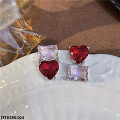 TETH295 SKM Cushion & Heart Sterling Ear Tops Pair