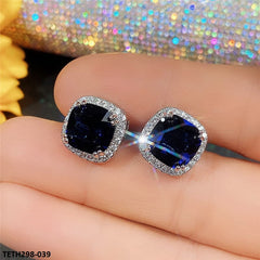 TETH298 Mini Blue Cushion Stud Ear Tops Pair