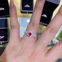 TRSH578 KRL Round Red Zircon Ring Adjustable