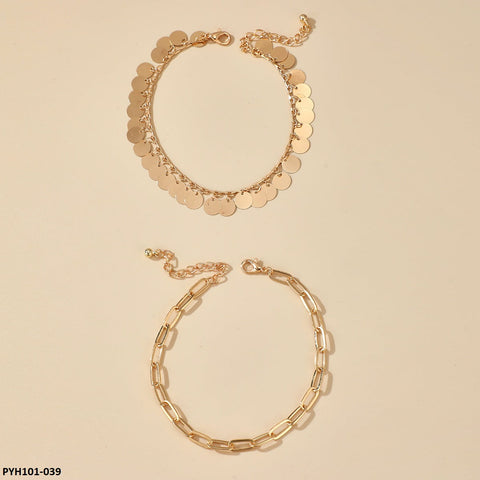 PYH101 YYE Round & Figaro 2 Chain Foot Anklets