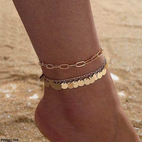 PYH101 YYE Round & Figaro 2 Chain Foot Anklets